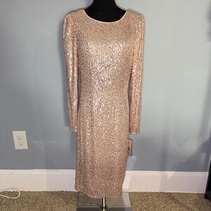 Nannette Peach Gold Sequin Long Sleeve Dress